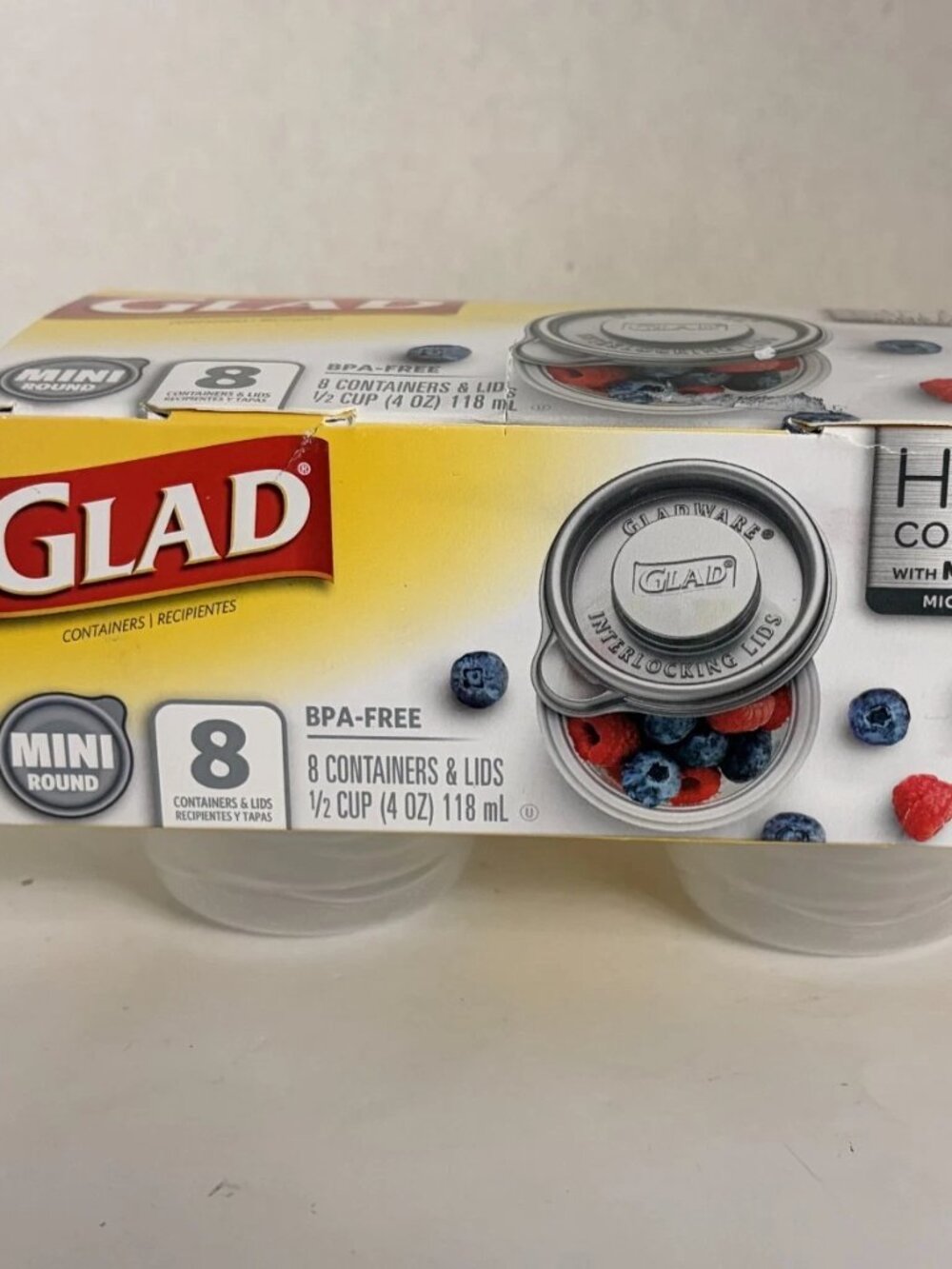 Glad Mini Round Container 8 pc Set, Interlocking Lids 12 Cup 4 oz, NEW